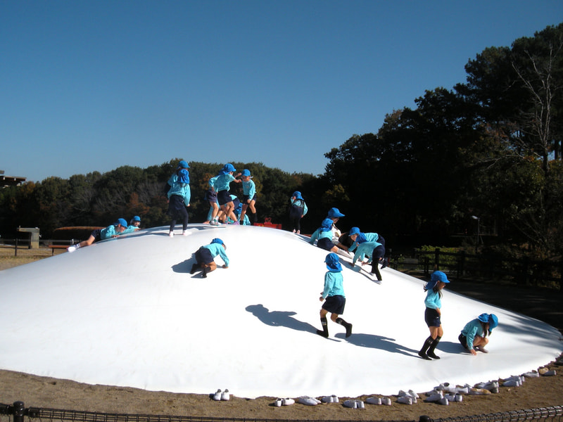 友達と一緒に跳んだり跳ねたり転がったり？楽しいね。