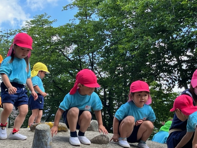幼稚園にはない築山に上って