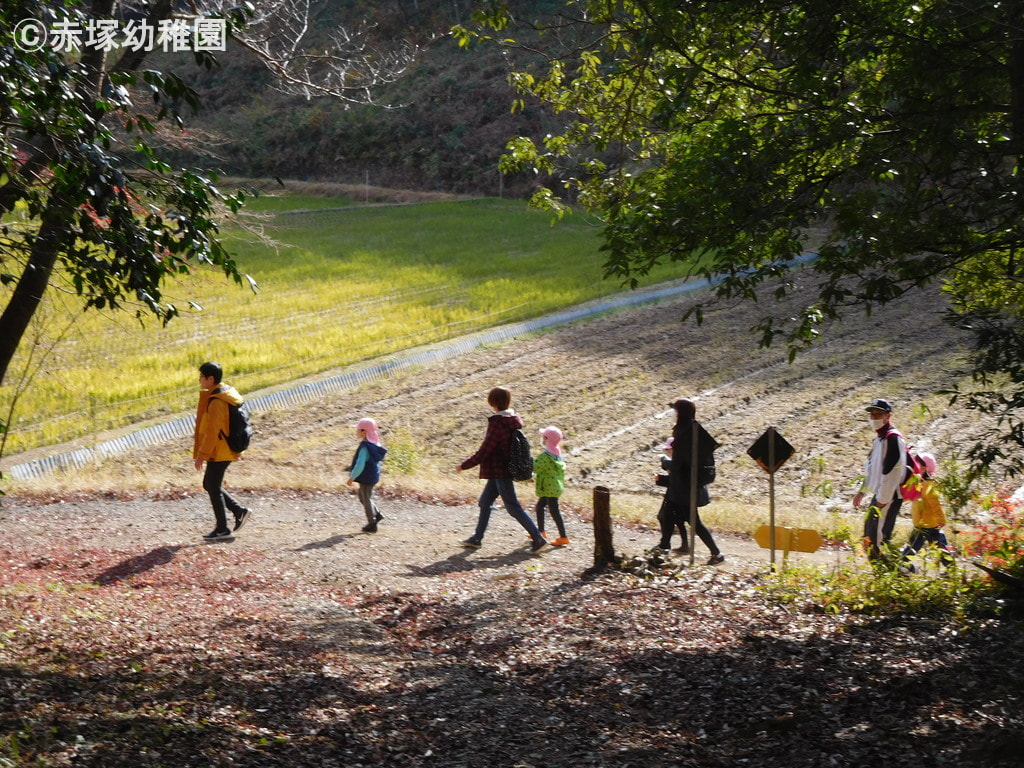 田んぼのわきを通って