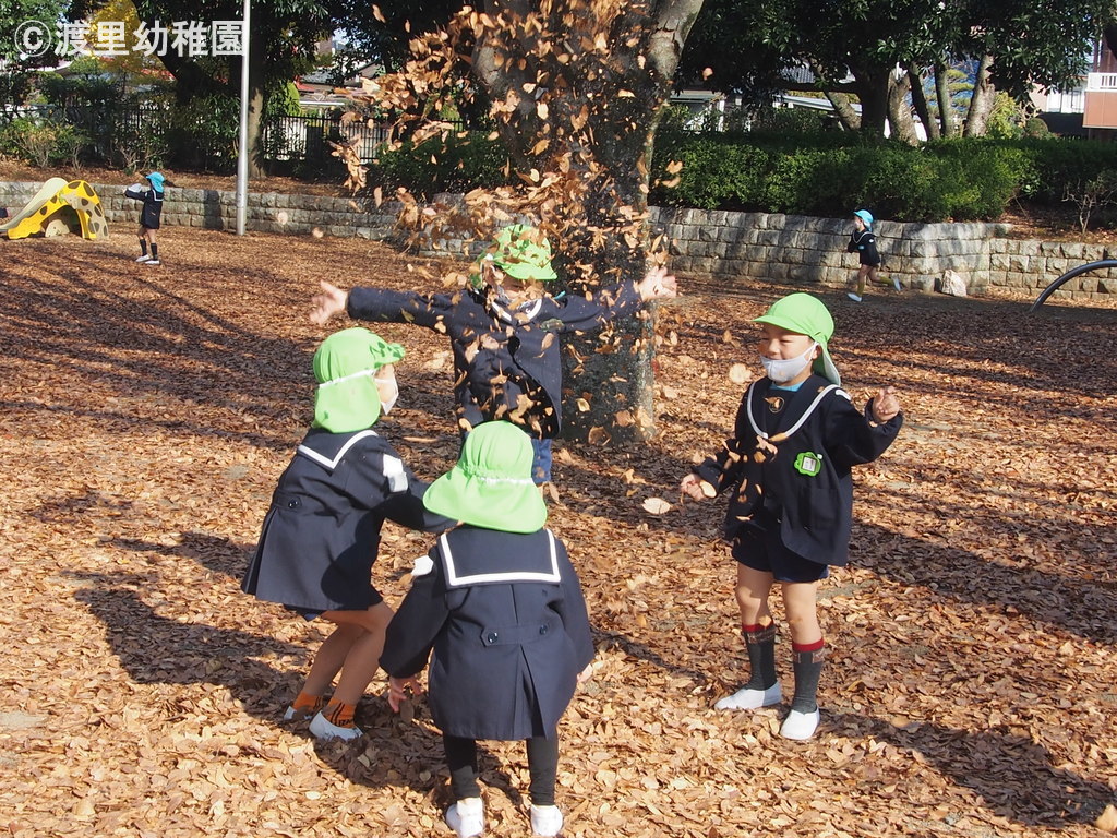 たくさんの落ち葉を集めて「えいっ」ひらひら舞うのが楽しいね。